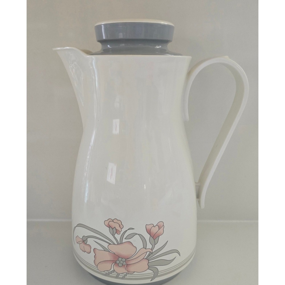 Vintage Thermos No 820 Ellie Floral Coffee Carafe 1984 West Germany Cream Pink